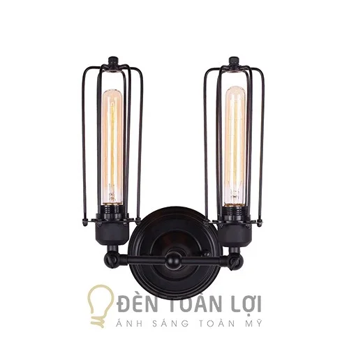 Đèn treo tường rổ sắt đôi dáng trụ
