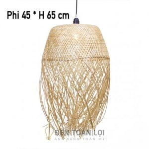 Đèn tre thả trần sợi tua rua trang trí quán cafe phi 45 cm