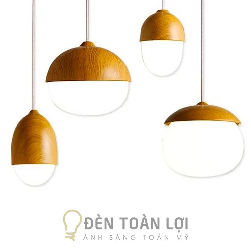Đèn thả thủy tinh nắp hợp kim giả gỗ