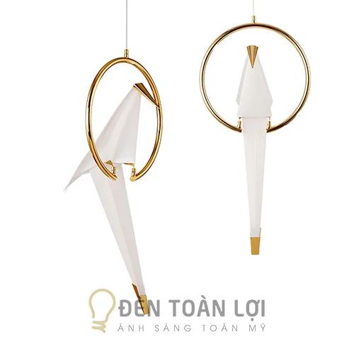 Đèn thả màu đen chim hạc đầu vòng tròn trang trí phòng khách hiện đại