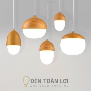 Đèn Thả: Mẫu đèn thả thuỷ tinh nắp chụp hợp kim giả gỗ