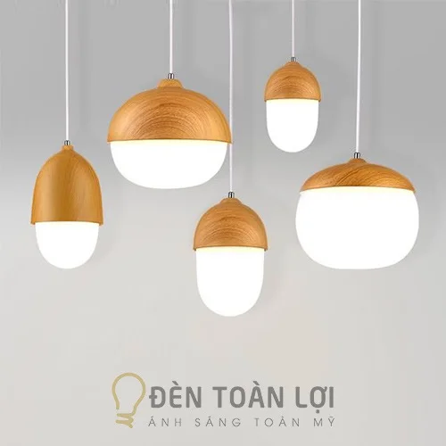 Đèn Thả: Mẫu đèn thả thuỷ tinh nắp chụp hợp kim giả gỗ