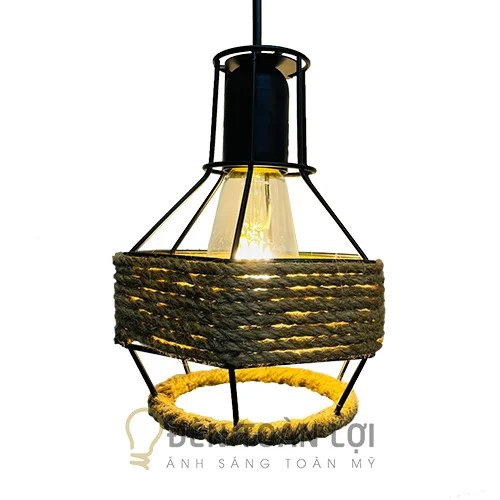 Đèn thả màu đen rọi sắt quấn dây thừng