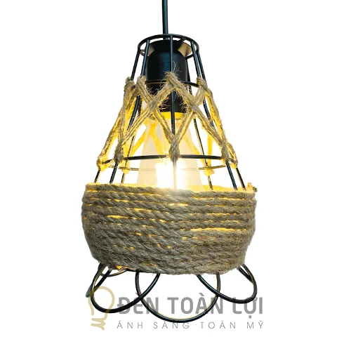 Đèn thả màu đen rọi sắt quấn dây thừng Kiểu E