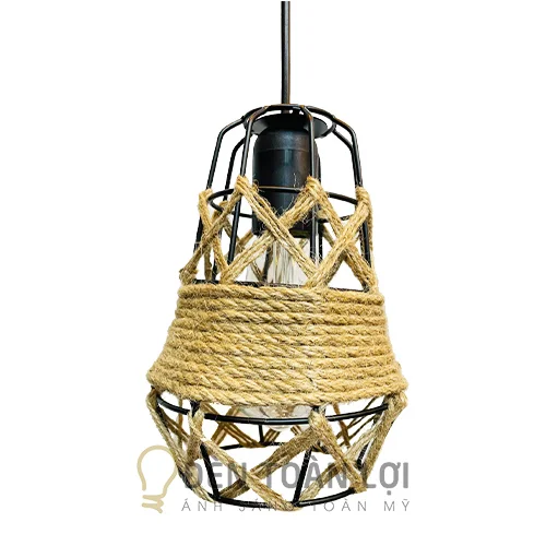 Đèn thả màu đen rọi sắt quấn dây thừng kiểu H
