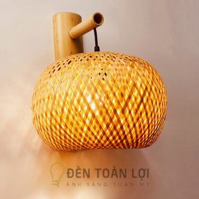 Đèn mây tre vách tường hình quả bí cho không gian lãng mạn1