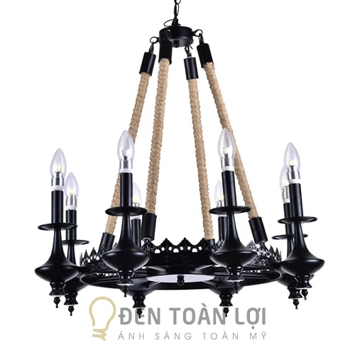 Đèn thả màu đen thả chum sắt tròn 8 bóng E14