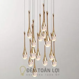 Đèn Thả: Mẫu chùm đèn thả thông tầng thủy tinh trang trí cầu thang THD.14/18