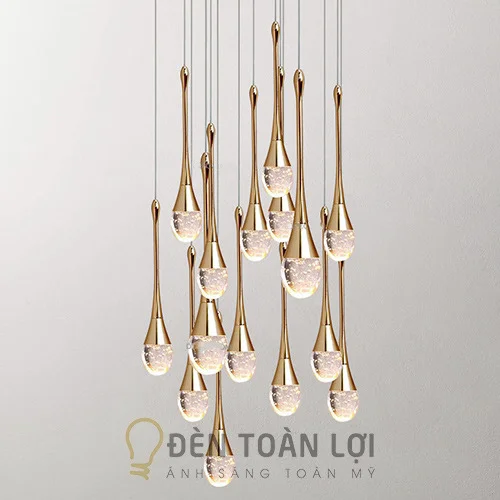 Đèn Thả: Mẫu chùm đèn thả thông tầng thủy tinh trang trí cầu thang THD.14/18