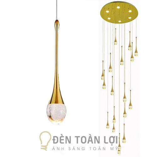 Đèn Thả: Mẫu chùm đèn thả thông tầng thủy tinh trang trí cầu thang THD.14/18