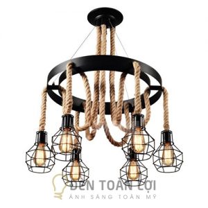 Đèn Thả Mẫu đèn thả chùm dây thừng 6 chóa trang trí quán cafe LS8017