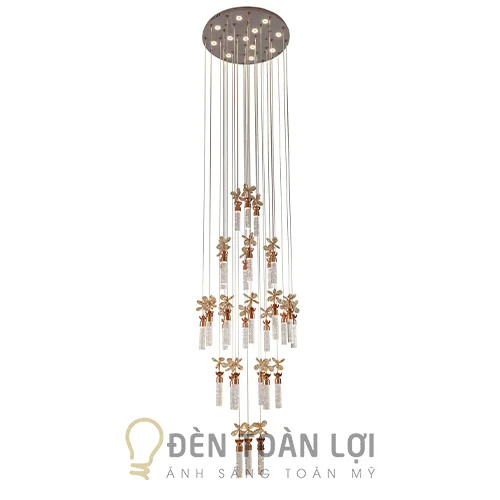 Đèn thả màu đen chùm thủy tinh 30 bóng trang trí cầu thang TH-8070