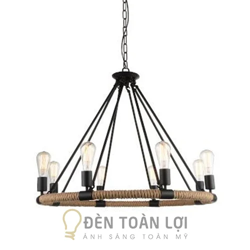 Đèn thả màu đen chùm sắt 8 bóng