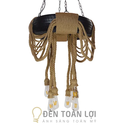 Mẫu thả chùm lốp xe quấn dây thừng trang trí quán cafe DTKDD1006