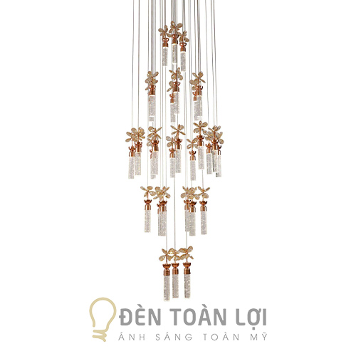 Đèn chùm thủy tinh 30 bóng cầu thang TH8070 trong danh mục đèn thả trang trí