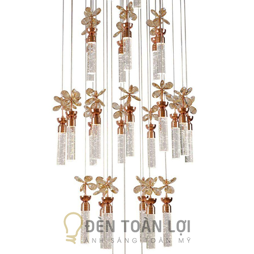 Đèn chùm thủy tinh 30 bóng cầu thang TH8070 trong danh mục đèn thả trang trí góc 3