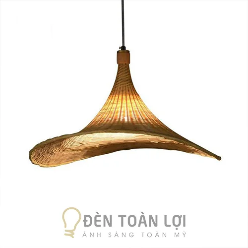 Đèn mây tre màu đen hình chiếc nón