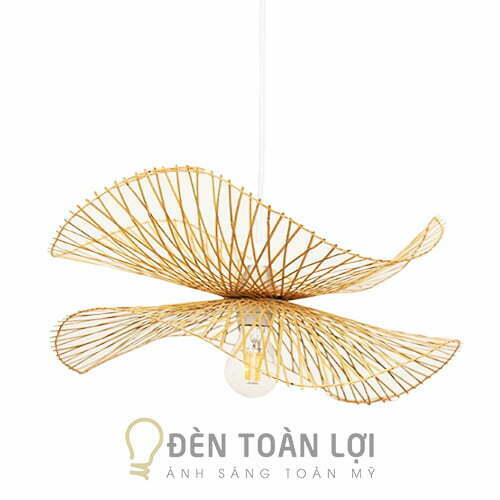 Đèn mây tre màu đen tre 2 lá sen úp ngược nhau