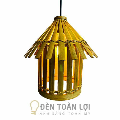 Đèn mây tre màu đen nan tre như ngói nhà trang trí quán ăn