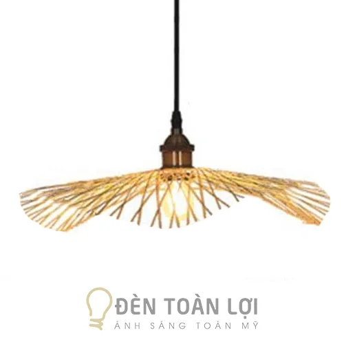 Đèn mây tre màu đen nan tre hình lá sen không dán viền