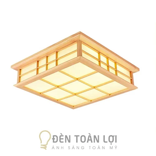 Đèn gỗ màu đen ốp trần phòng khách bằng gỗ thật