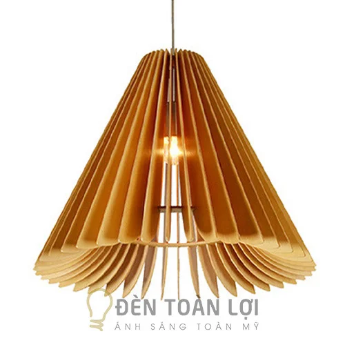 Đèn gỗ màu đen thả gỗ hình nón trang trí bàn ăn TL037