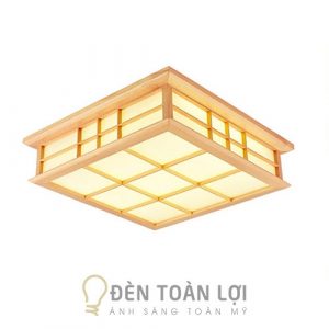 Đèn Gỗ: Mẫu đèn gỗ ốp trần phòng khách bằng gỗ thật