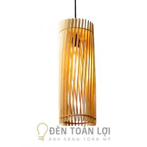 Đèn Gỗ: Mẫu đèn gỗ kiểu trụ tròn thả trang trí bàn ăn TL007