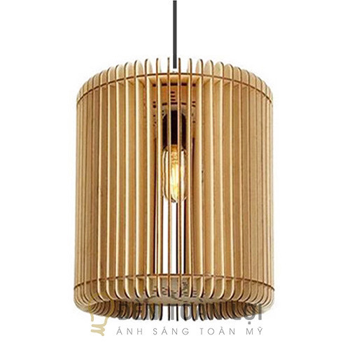 Đèn gỗ thả trần dáng trụ tròn nan đứng trang trí phòng khách
