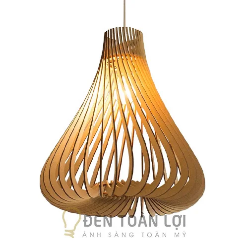 Đèn gỗ màu đen gỗ hình củ hành trang trí phòng ngủ homestay TL042