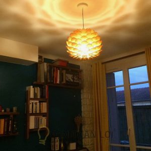 Đèn Gỗ: Mẫu đèn gỗ hình hoa atiso trang trí phòng khách TL065