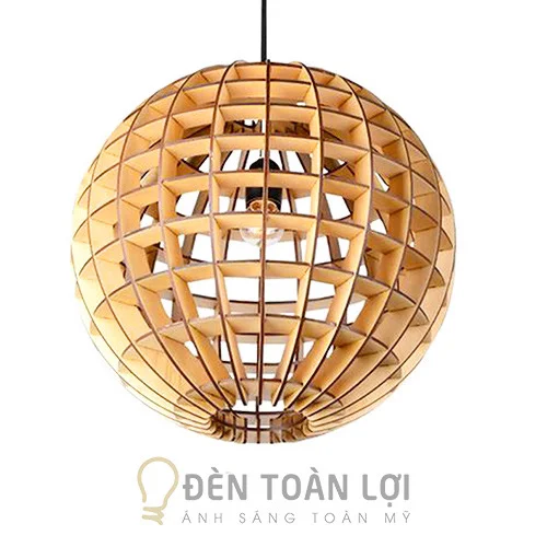 Mẫu đèn thả gỗ quả địa cầu trang trí phòng khách TL063