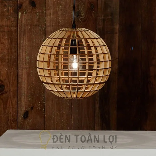 Mẫu đèn thả gỗ quả địa cầu trang trí phòng khách TL063