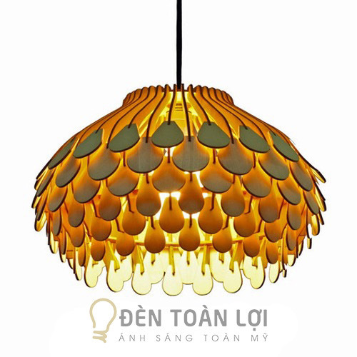 Đèn gỗ vảy cá thiết kế trang trí phòng khách căn hộ