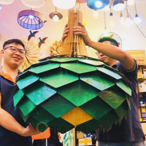 Đèn Gỗ: Mẫu đèn gỗ hình bó hoa thả trang trí sảnh khách sạn size lớn TL075