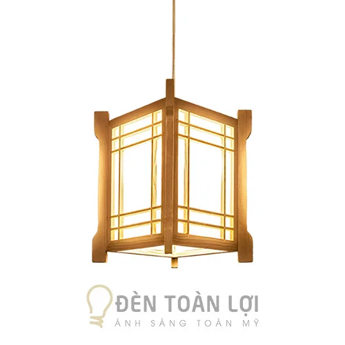 Đèn gỗ màu đen thả trần trang trí bàn ăn