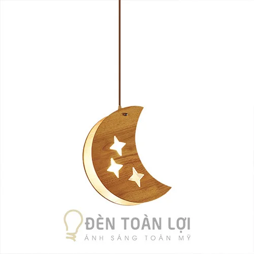 Đèn gỗ màu đen gỗ hình mặt trăng thả trần trang trí phòng ngủ cho bé