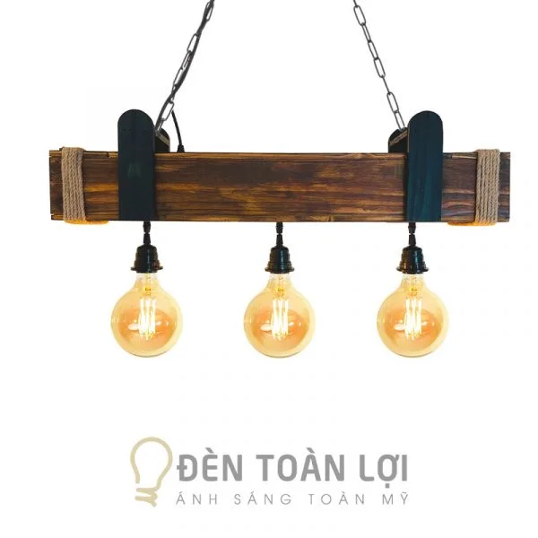 Đèn gỗ thả trần vintage 3 bóng