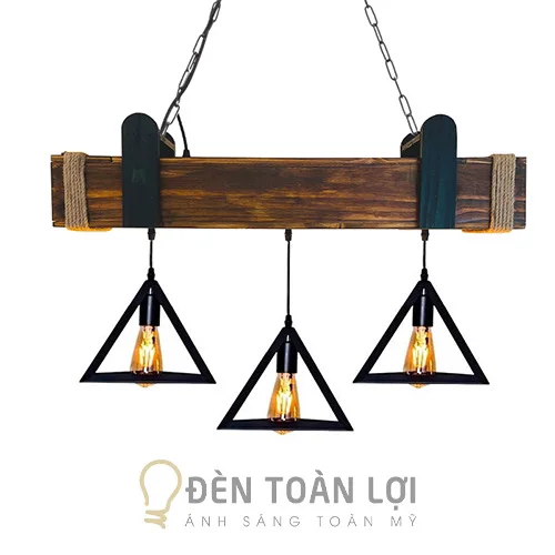 Đèn Gỗ Màu Đen Hộp Gỗ Kết Hợp Ba Đèn Thả Kim Loại