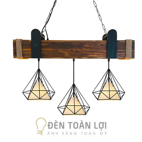 Đèn Gỗ: Mẫu đèn hộp gỗ kết hợp ba đèn thả kim cương trang trí quầy ...