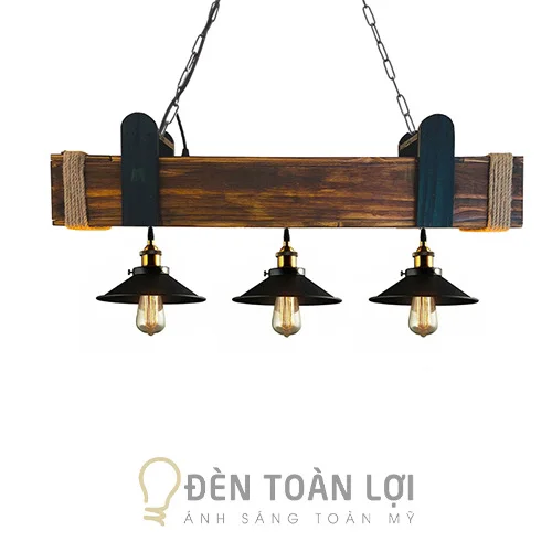 Đèn hộp gỗ thả trần kết hợp ba đèn chao chụp