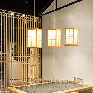 Đèn Gỗ: Mẫu đèn hộp gỗ thả trần kiểu Nhật trang trí nhà gỗ