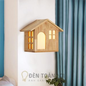 Đèn Gỗ: Mẫu đèn vách gỗ nhỏ nhắn hình ngôi nhà trang trí phòng ngủ, vách hành lang