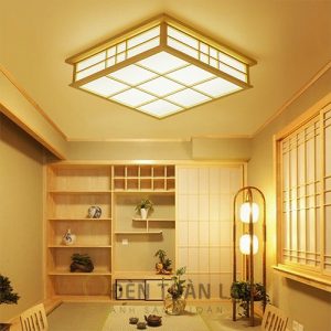 Đèn Gỗ: Mẫu đèn gỗ ốp trần kiểu Nhật trang trí phòng khách