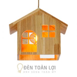 Đèn Gỗ: Mẫu đèn thả gỗ nhỏ nhắn hình ngôi nhà trang trí phòng cho bé