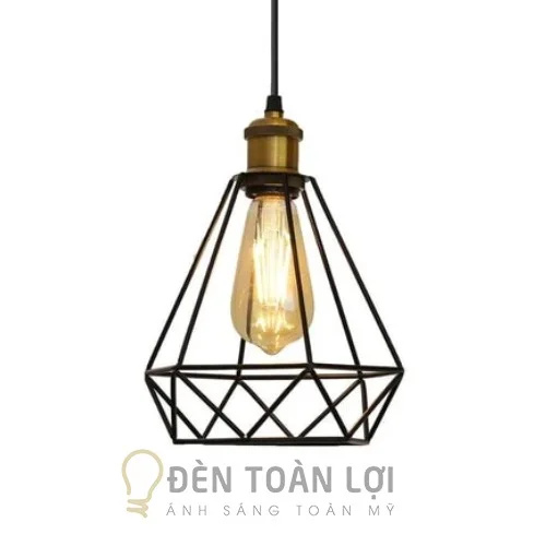 Đèn thả màu đen lồng sắt hình kim cương