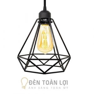 Đèn thả: Đèn trang trí lồng sắt hình kim cương đui đen trang trí quán cafe