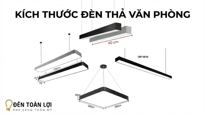 Kích thước đèn thả văn phòng tiêu chuẩn