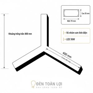 Đèn Thả Chữ Y Gia Công Cạnh 40cm 36W | Đèn Toàn Lợi