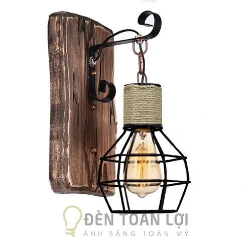 Đèn gỗ vách chào sắt trang trí quán ăn